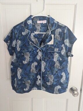 Tommy Bahama Blue and Navy Palm & Leopard Sleep Shirt -Top Size Med